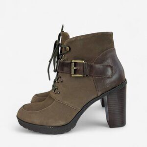 Nicole Womens Sylvie Hiker Boots 10 M Brown Suede Leather Stack Heel Side Zip